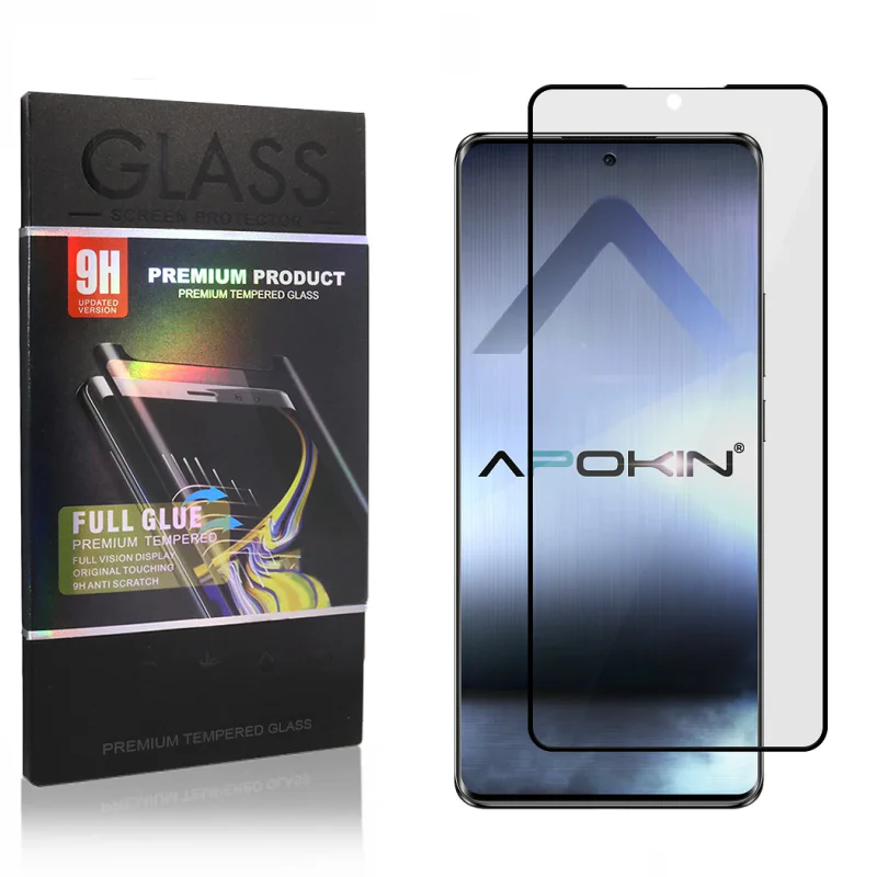 Película de Vidro Temperado Apokin para Oppo Reno 10 Curva com Cola Total e Suporte para Impressão Digital Transparente
