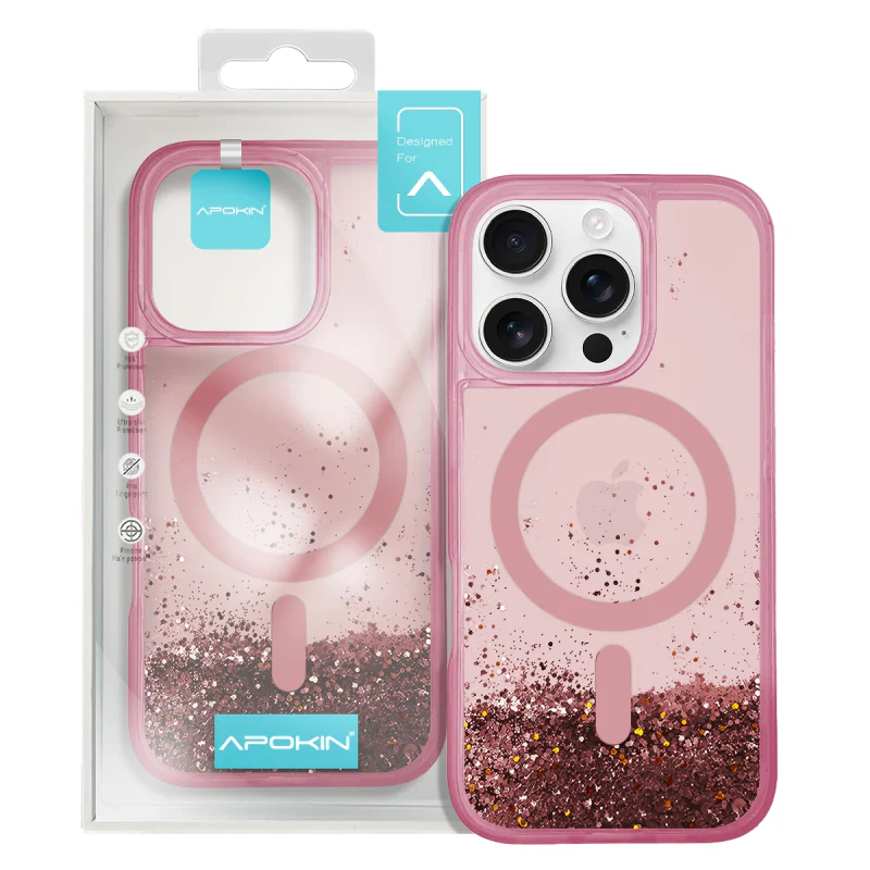 Capa Apokin para iPhone 16 Pro com Purpurina e MagSafe Rosa - Imagem 6