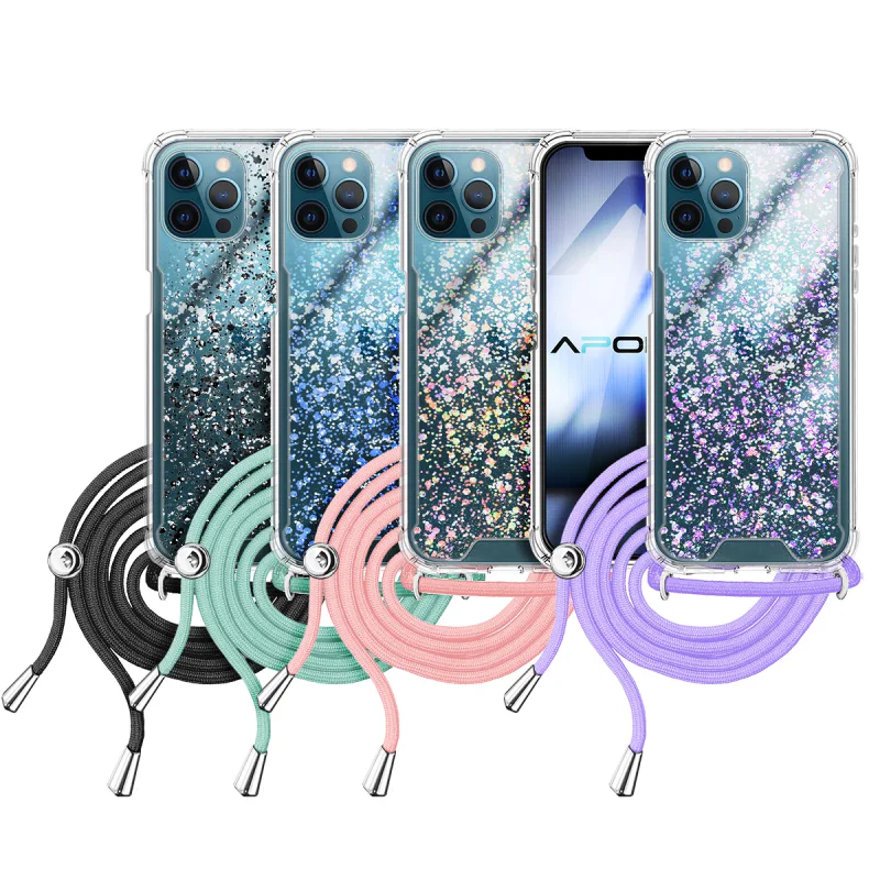 Capa Apokin para iPhone 12 Pro Max 6,7 polegadas Gel Transparente com Cordão Rosa
