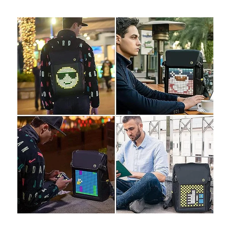 Mochila para Portátil Apokin Divoom Pixoo Pixel Art com Ecrã LED de 15 polegadas Preto - Imagem 3