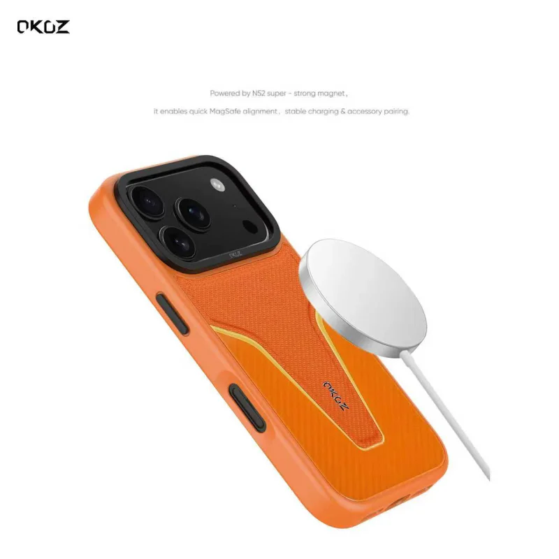 Capa Apokin Caesar para iPhone 17 Pro Max / 18 Pro Max Efeito Pele Carbono Laranja - Imagem 6