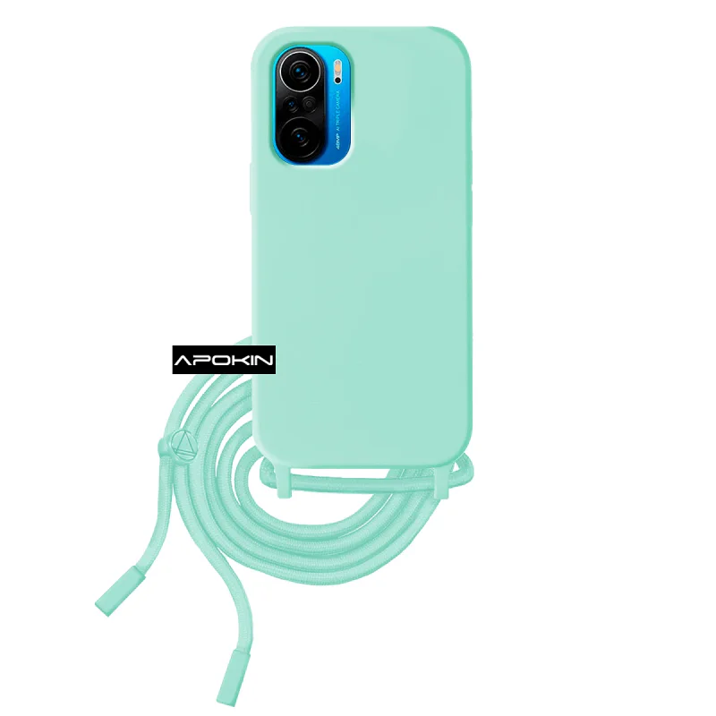 Capa de Silicone Apokin com Cordão para Xiaomi Poco F3 e Mi 11i Azul turquesa - Imagem 2