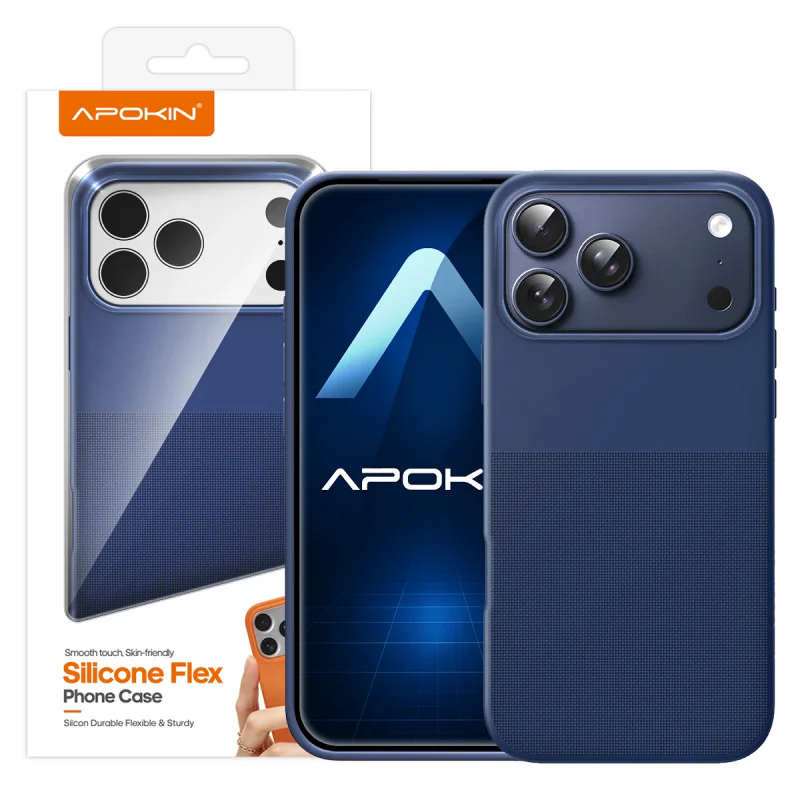 Capa de Silicone Flexível Apokin para iPhone 17 Pro Azul marinho - Imagem 6