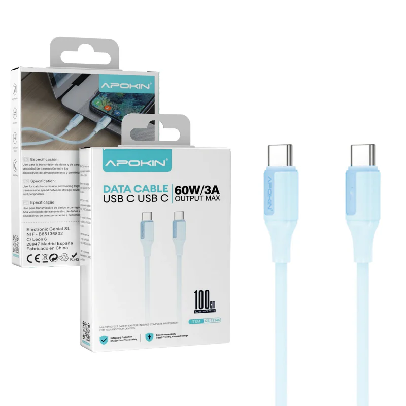 Cabo USB-C para USB-C Apokin 60 W 3 A 1 m Azul