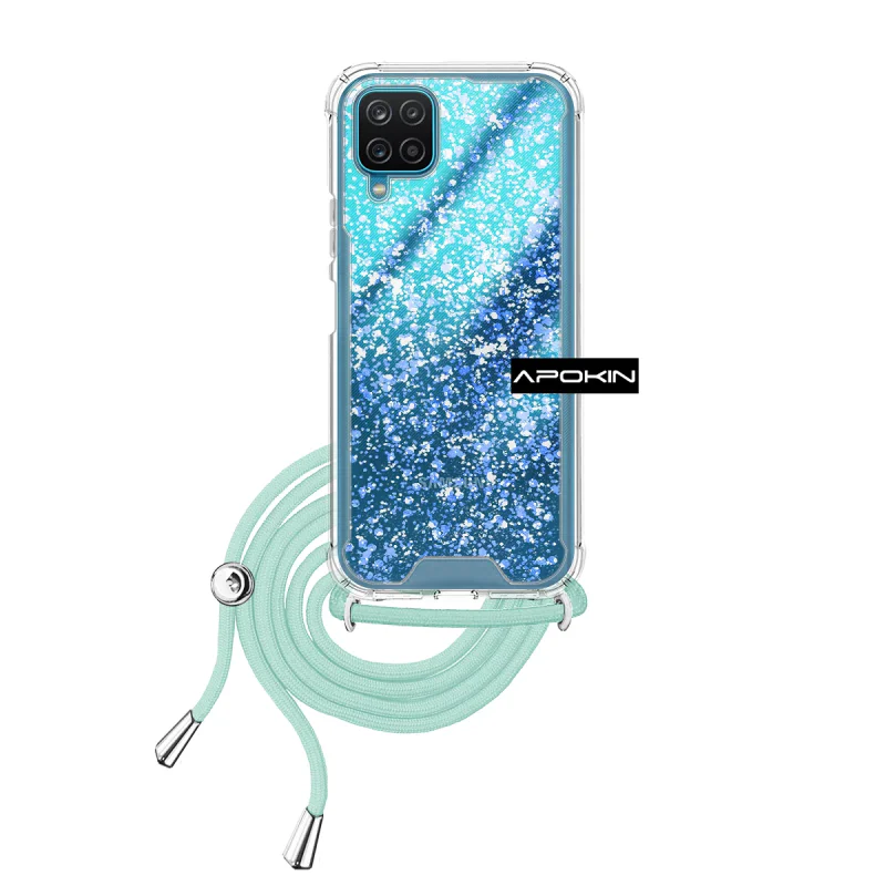 Capa Apokin em Gel Transparente com Cordão para Samsung Galaxy A12 Azul Turquesa - Imagem 4