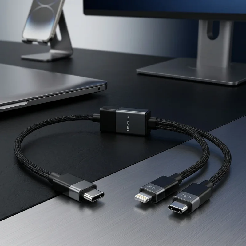 Cabo Apokin 2 em 1 USB-C para Lightning 60 W 3 A 1,2 m - Imagem 2