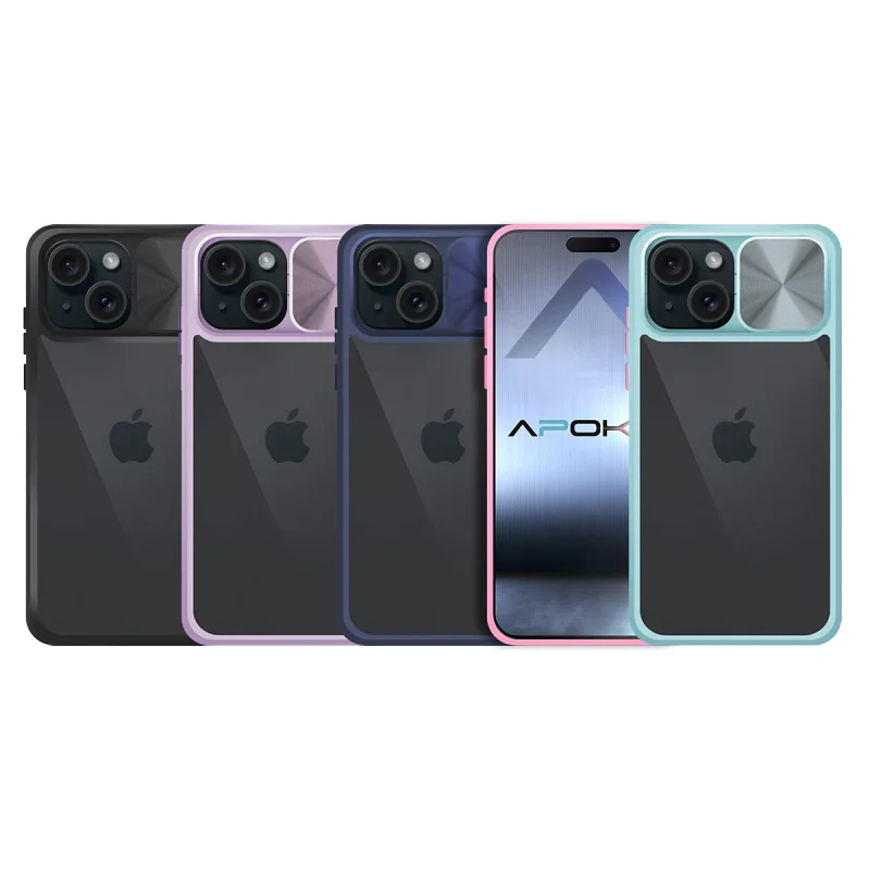Capa de Gel Apokin Antichoque com Cobertura Deslizante para iPhone 15 Variedade de cores