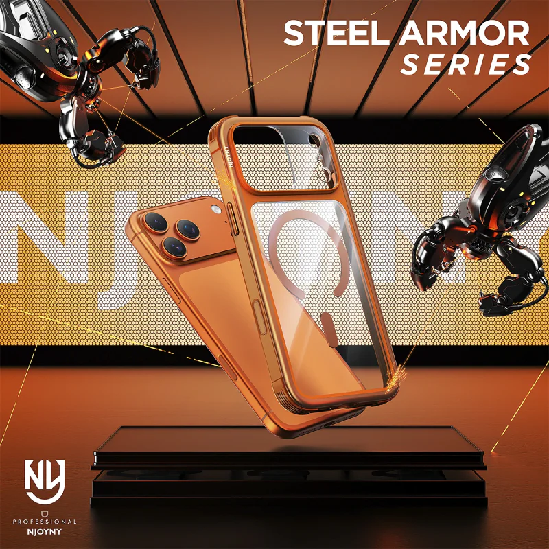Capa Apokin NJOYNY Steel Armor S2-MAG para iPhone 17 Pro / 18 Pro Laranja - Imagem 4