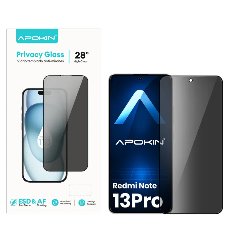Película de Vidro Temperado Apokin Privacidade 5D Curvo para Xiaomi Redmi Note 13 5G e Note 13 Pro Preto - Imagem 2