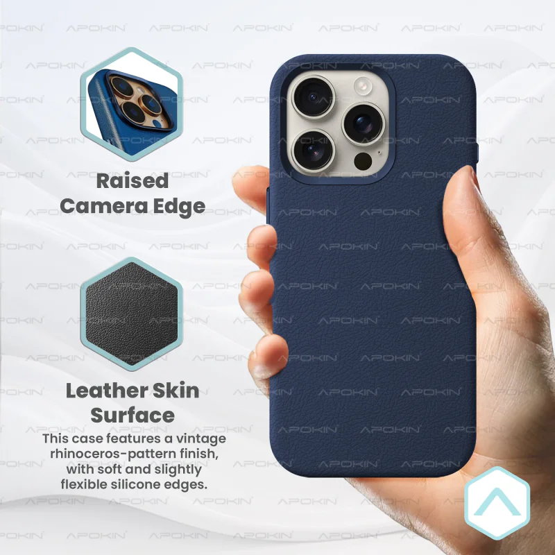 Capa Apokin para iPhone 15 Pro em Pele Azul - Imagem 2