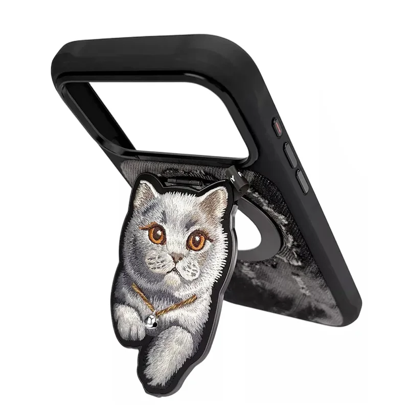 Suporte Magnético Apokin Nimmy Friends em Ganga com Bordado Gato Preto