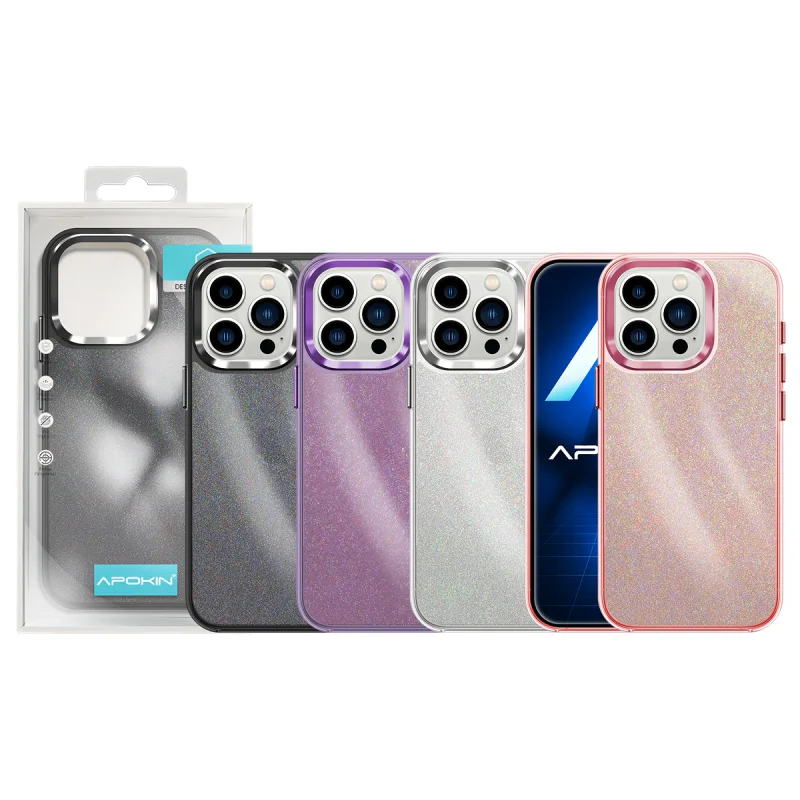 Capa Apokin para iPhone 13 Pro Max Acrílica com Purpurina Rosa
