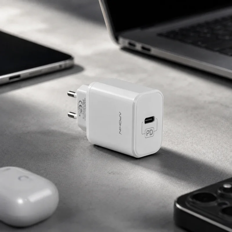 Carregador de Rede Apokin USB-C 20 W com Cabo USB-C para USB-C Branco - Imagem 2