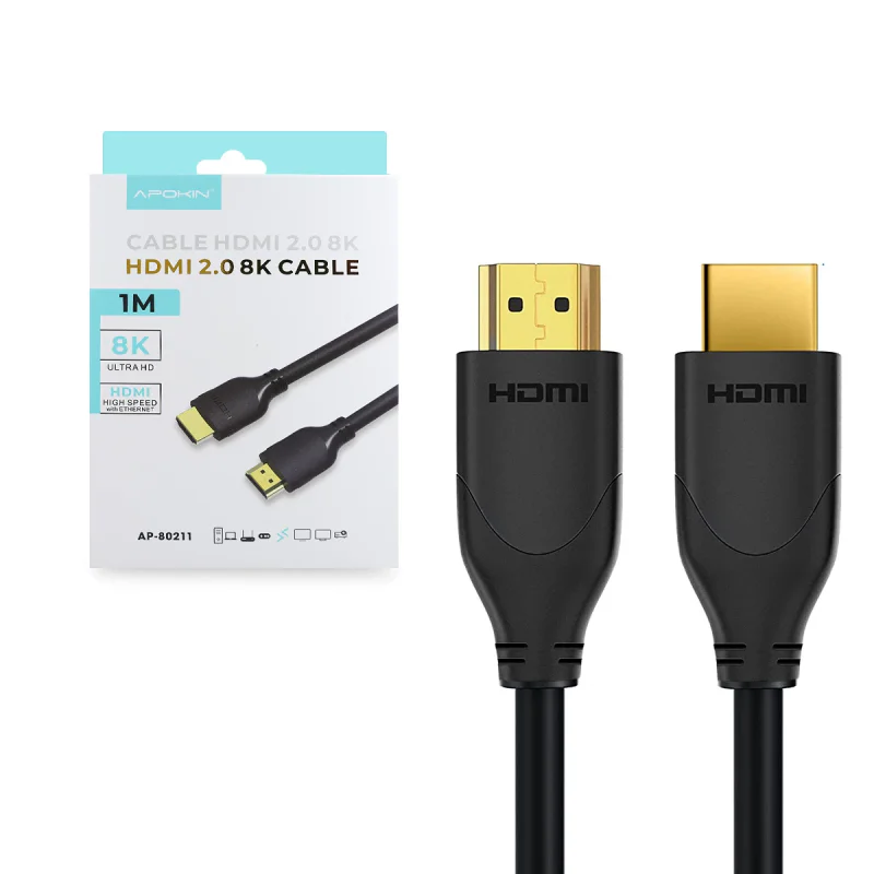 Cabo HDMI 8K Apokin Ultra Alta Definição Conetores Dourados 1 m Preto