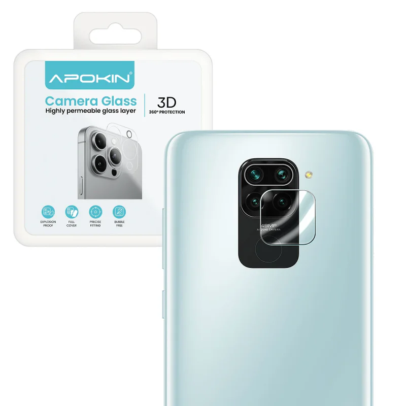 Película Protetora de Câmara Apokin em Vidro Temperado para Xiaomi Redmi Note 9 e Note 9S Transparente