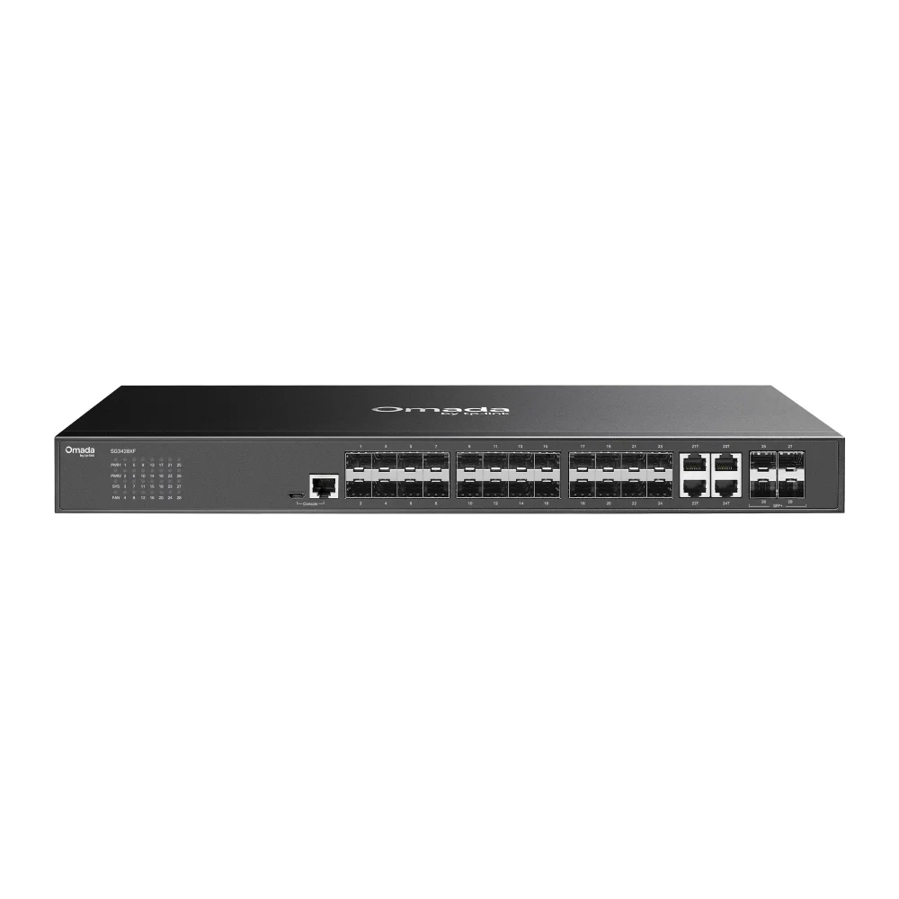 Switch TP-Link Omada SG3428XF Gerido L2+ 24 Portas SFP 4 Portas SFP+ 10G Rack 1U