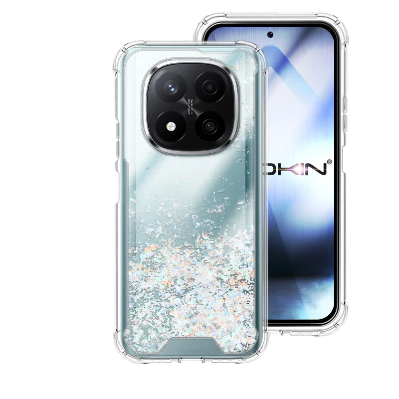 Capa Apokin Gel Transparente com Purpurina para Xiaomi Redmi Note 14 Pro+ 5G Azul Turquesa - Imagem 5