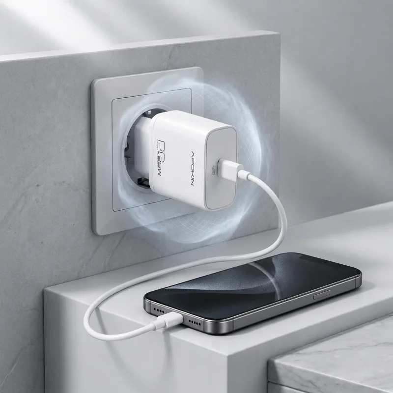 Carregador de Parede Apokin PC827Y com Cabo USB-C PD 25 W 3.0 A Branco - Imagem 4
