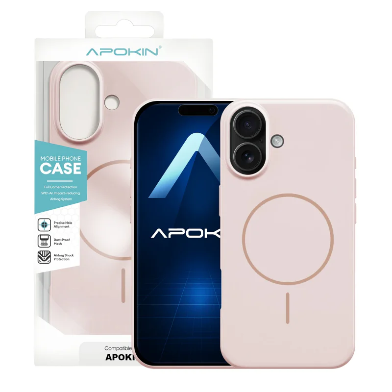Capa Apokin para iPhone 16 Silicone Premium com MagSafe Rosa Claro - Imagem 5