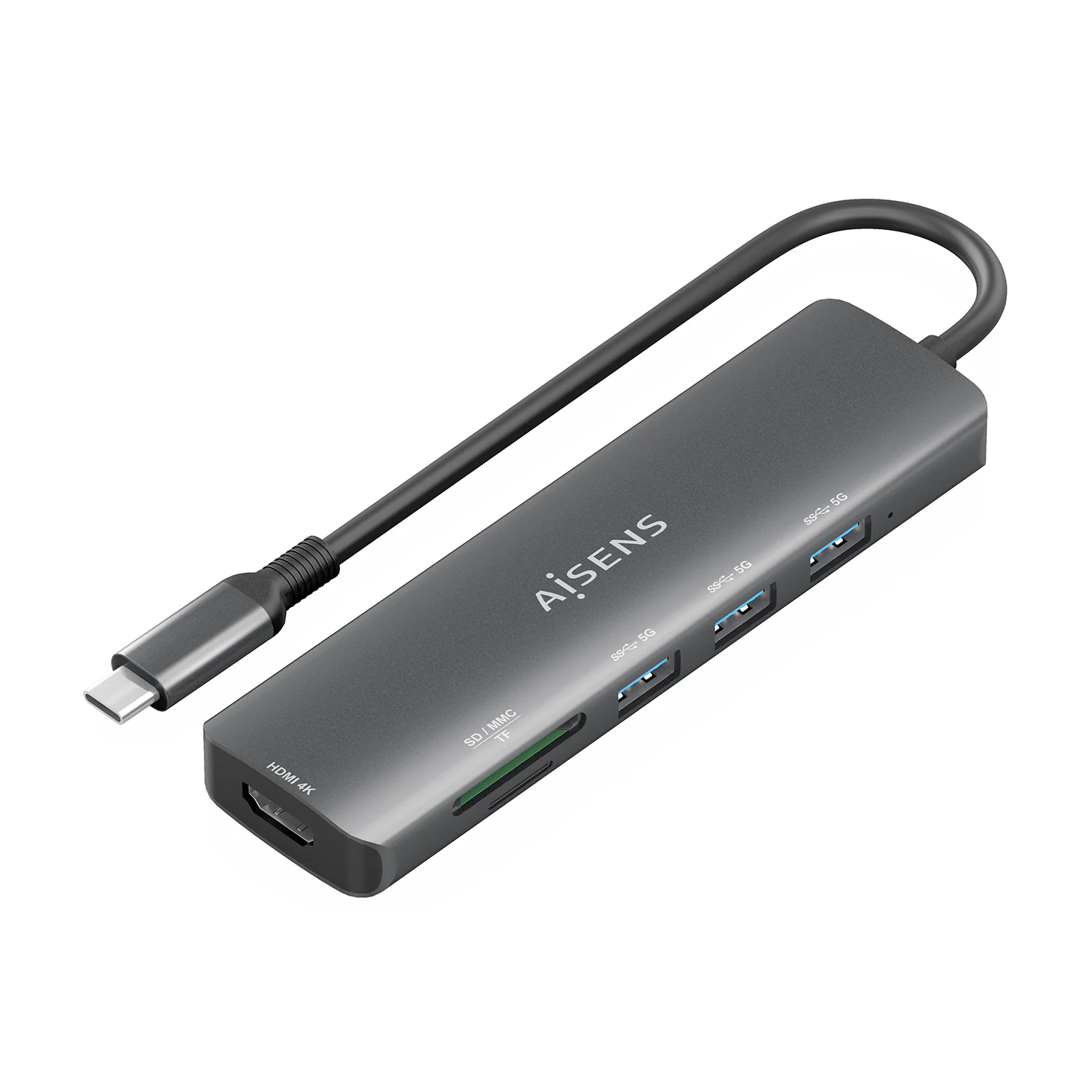Dock USB-C Aisens ASUC-6P024-GR 1x HDMI 4K 3x USB 1x Leitor de Cartões Cinzento