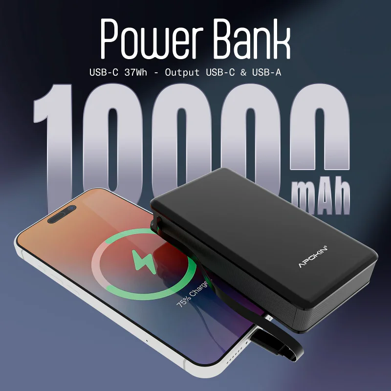 Powerbank 10000 mAh com Cabos Integrados Apokin PB-71233 - Imagem 3