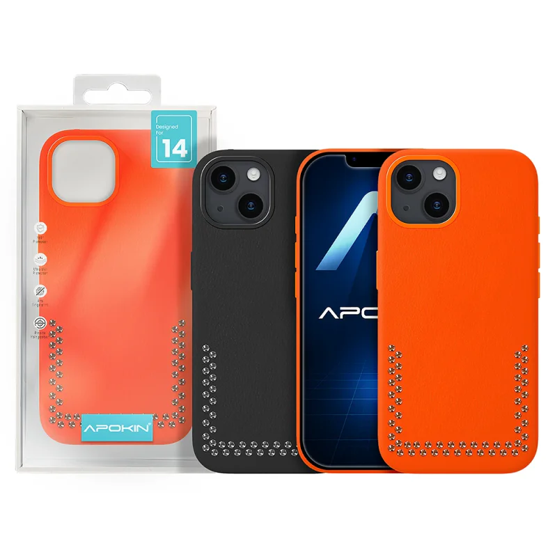 Capa Apokin para iPhone 13 e 14 Efeito Pele e Carbono Preto - Imagem 1