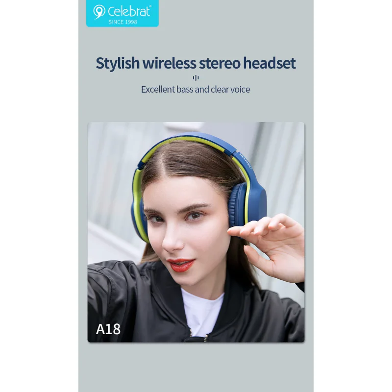 Auscultadores Bluetooth Celebrat A18 com Banda de Cabeça Azul - Imagem 3