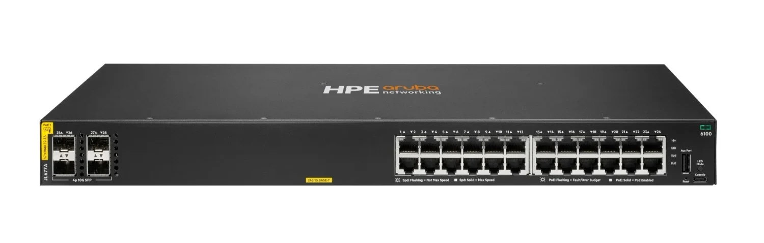 Switch Gerido HPE Aruba CX 6100 24 Portas Gigabit PoE Class 4 com 4 SFP+ e 370 W - Imagem 2