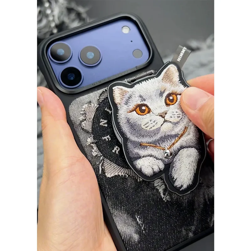Suporte Magnético Apokin Nimmy Friends em Ganga com Bordado Gato Preto - Imagem 5