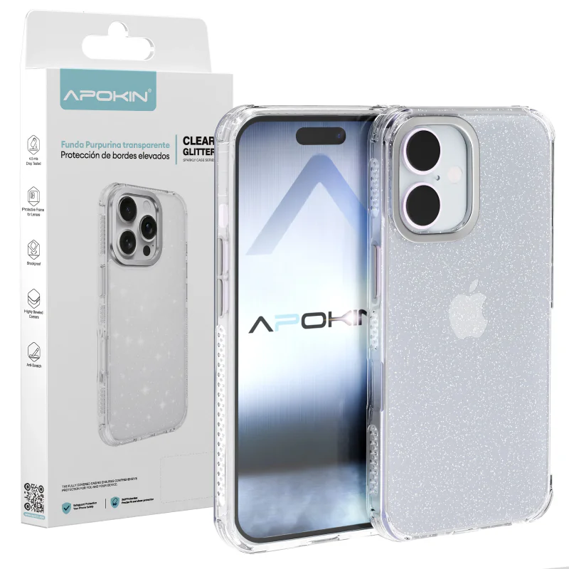 Capa Acrílica Transparente com Purpurina Apokin para iPhone 16 - Imagem 1