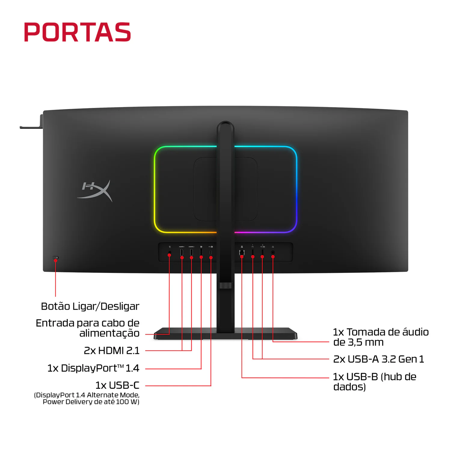 Monitor Gaming Curvo HyperX OMEN OLED 34" WQHD QD-OLED 360Hz 0,03ms USB-C 100W KVM - Imagem 10