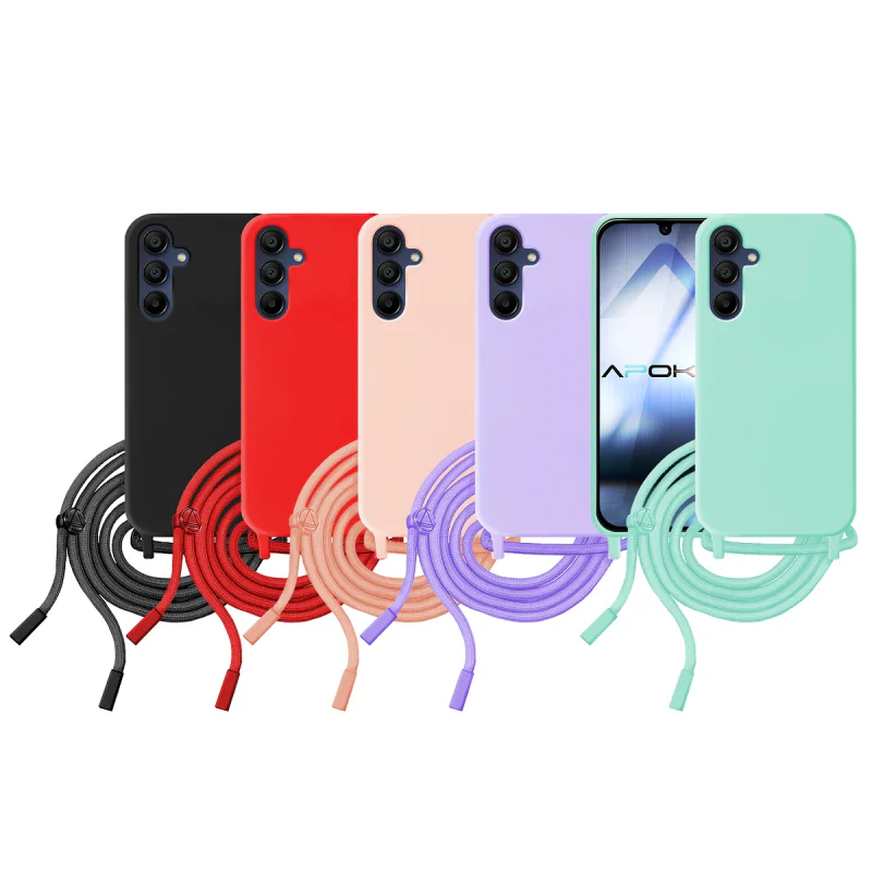 Capa Apokin para Samsung Galaxy A15 em Silicone Suave com Cordão Vermelho