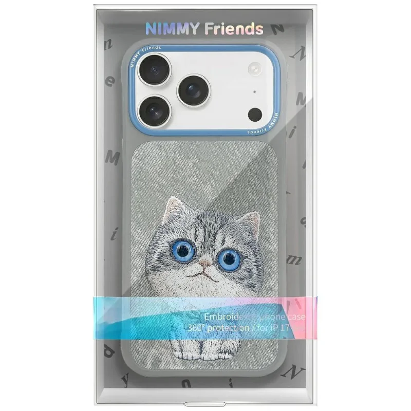 Capa Apokin Nimmy Bordada Série Olhos Grandes 2.0 para iPhone 17 Pro / 18 Pro Gato Cinzento - Imagem 4