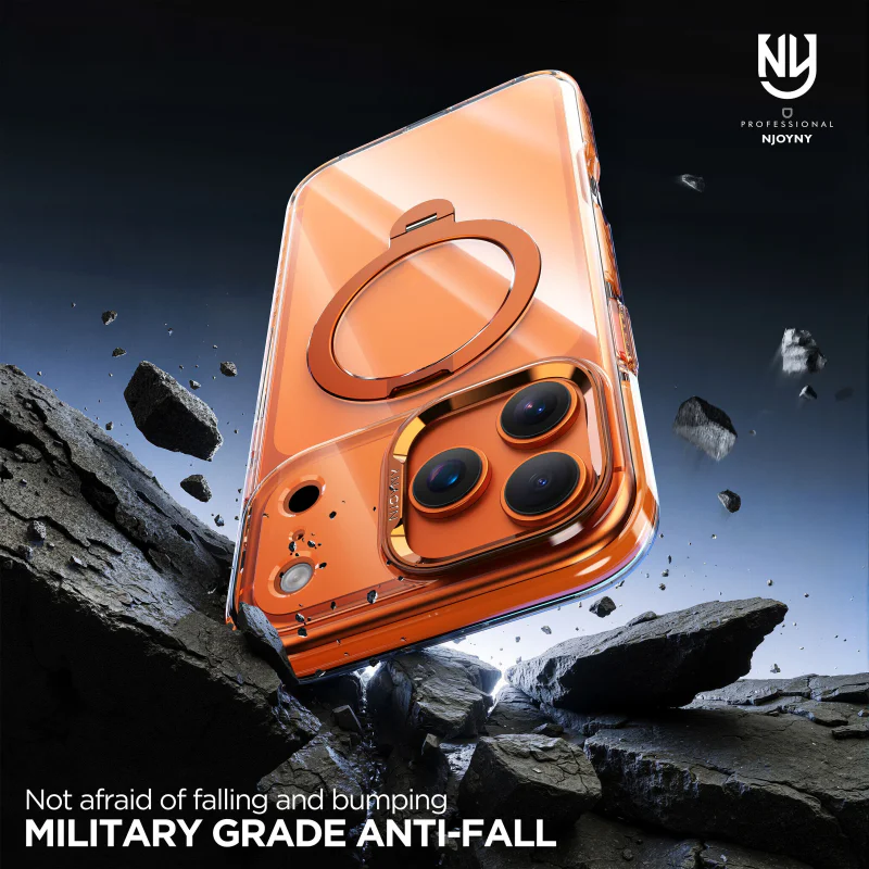 Capa Njoyny Phantom Armor com Suporte para iPhone 17 Pro Várias Cores Laranja - Imagem 4