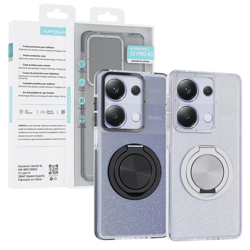 Capa Apokin para Xiaomi Redmi Note 14 5G Purpurina com Suporte 360 Variedade de cores