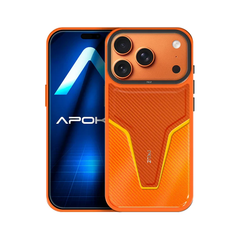 Capa Apokin Caesar para iPhone 17 Pro Max / 18 Pro Max Efeito Pele Carbono Laranja - Imagem 3