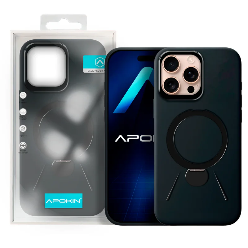 Capa Apokin Rock para iPhone 16 Pro Max com Anel e Suporte Preto