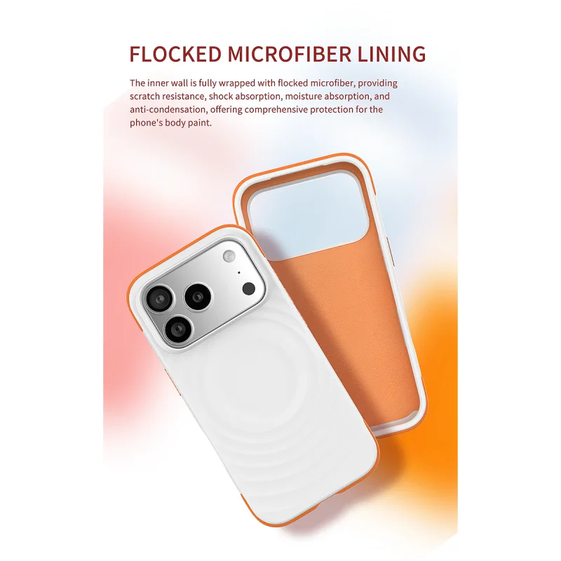 Capa All-Match Apokin para iPhone 17 em Silicone Líquido Bicolor com Padrão Ondulado e MagSafe Branco - Imagem 5