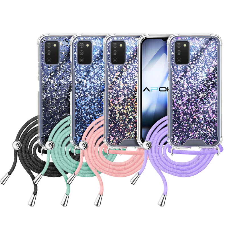 Capa Apokin em Gel Transparente com Cordão para Samsung Galaxy A03s Lilás