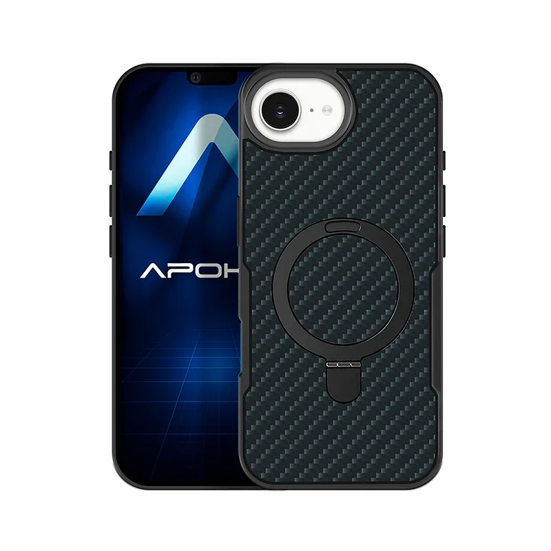 Capa Apokin para iPhone 16e Efeito Carbono com Anel e Suporte - Imagem 2