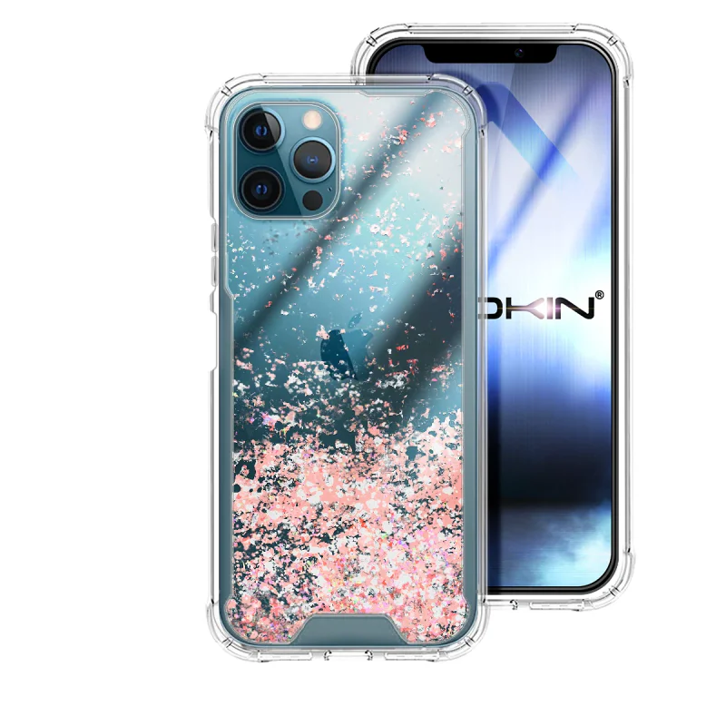 Capa de Gel e Acrílico Transparente com Glitter Apokin para iPhone 12 Pro Max Azul Turquesa - Imagem 3