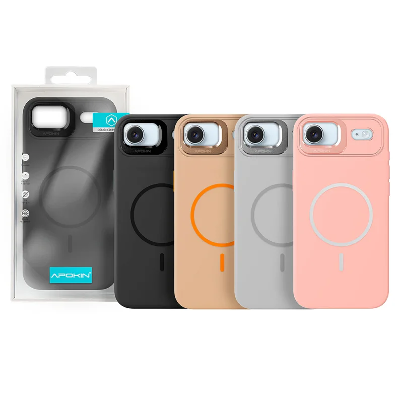 Capa Apokin para iPhone 17 Air Silicone Premium com MagSafe e Suporte Dourado