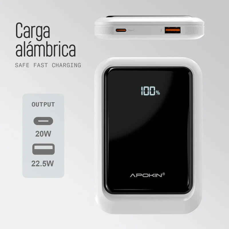 Power Bank Apokin 5.000 mAh Carregamento Rápido 18.5 W Branco - Imagem 3