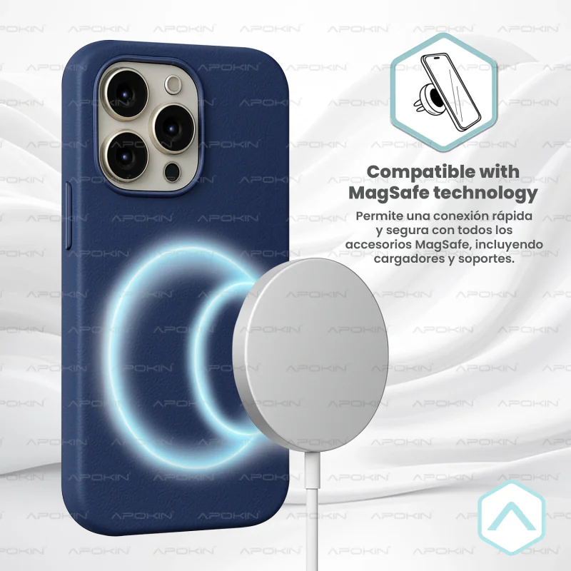 Capa Apokin para iPhone 15 Pro em Pele Azul - Imagem 4