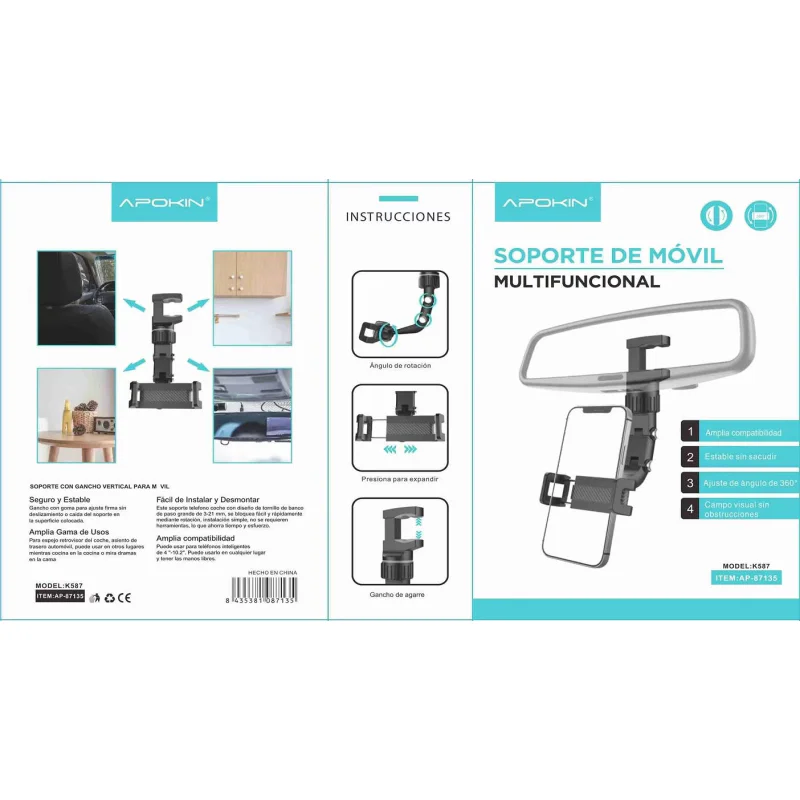 Suporte de Telemóvel Apokin K587 para Espelho Retrovisor - Imagem 2