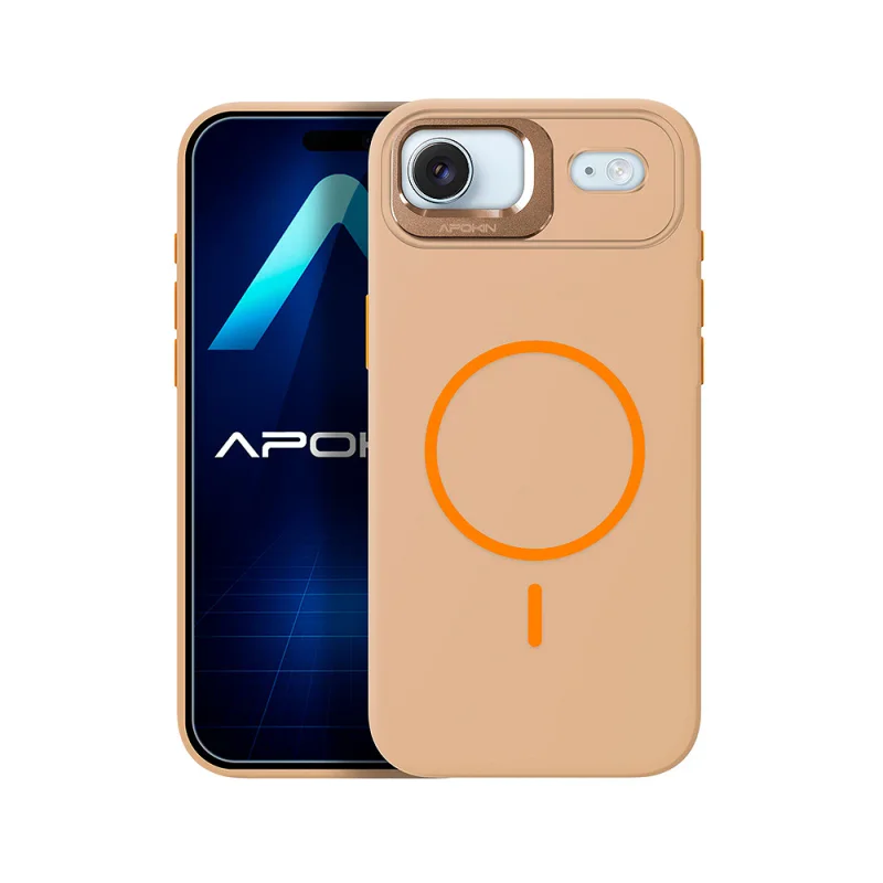Capa Apokin para iPhone 17 Air Silicone Premium com MagSafe e Suporte Dourado - Imagem 3