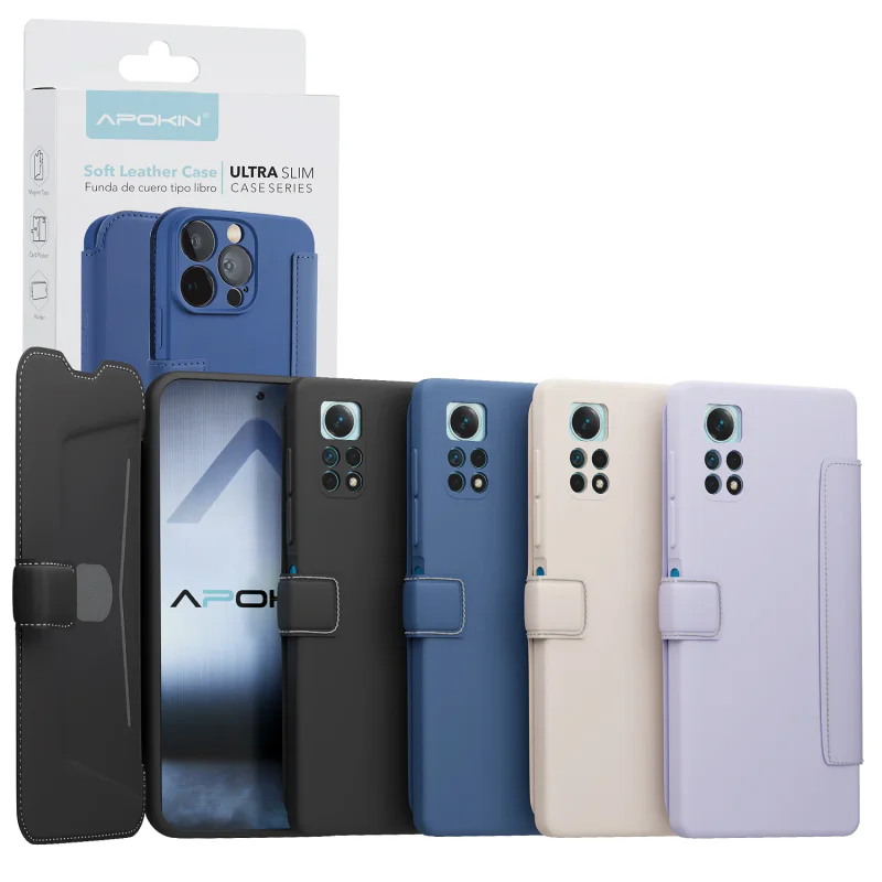 Capa Tipo Livro Apokin para Xiaomi Redmi Note 12S, Couro Macio Ultra Slim Azul - Imagem 1
