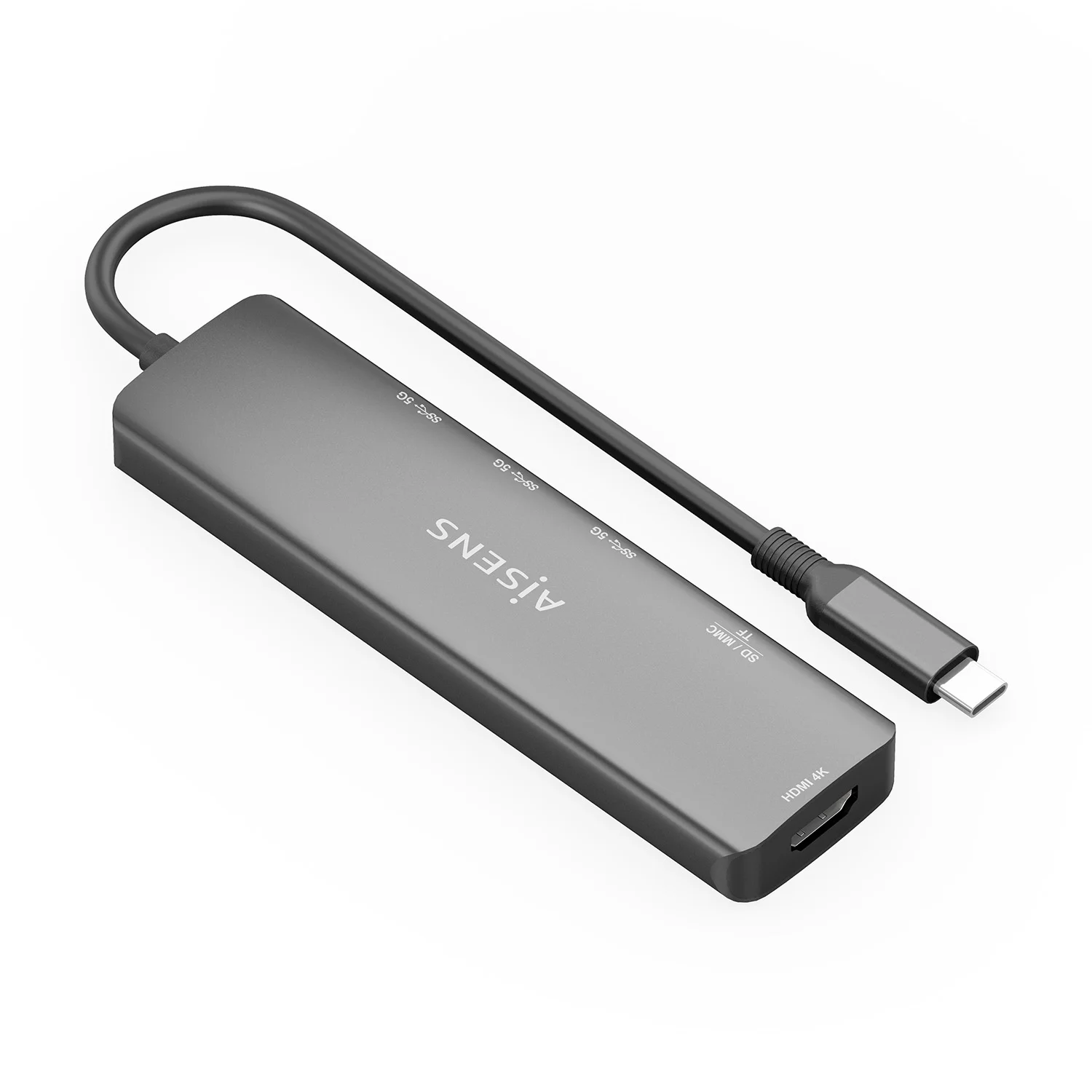 Dock USB-C Aisens ASUC-6P024-GR 1x HDMI 4K 3x USB 1x Leitor de Cartões Cinzento - Imagem 2