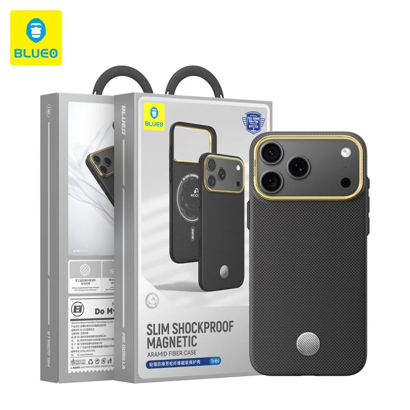 Capa Magnética Apokin BLUEO para iPhone 17 Pro e 18 Pro em Fibra de Aramida Dourado - Imagem 2