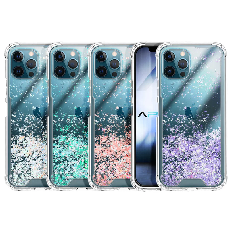 Capa de Gel e Acrílico Transparente com Glitter Apokin para iPhone 12 Pro Max Azul Turquesa - Imagem 1